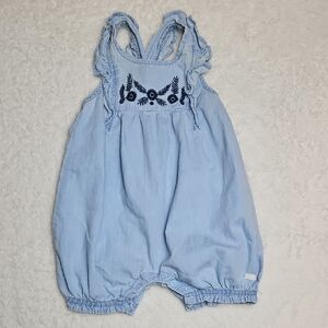 7 For All Mankind Blue Jean Embroidered Baby Romper 12 Months